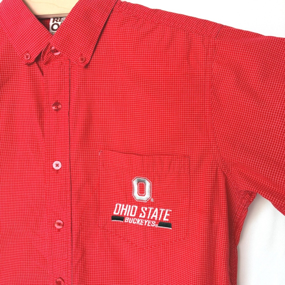 Red Oak Ohio State Buckeyes Button Down Medium Red‎ Micro Check Shirt